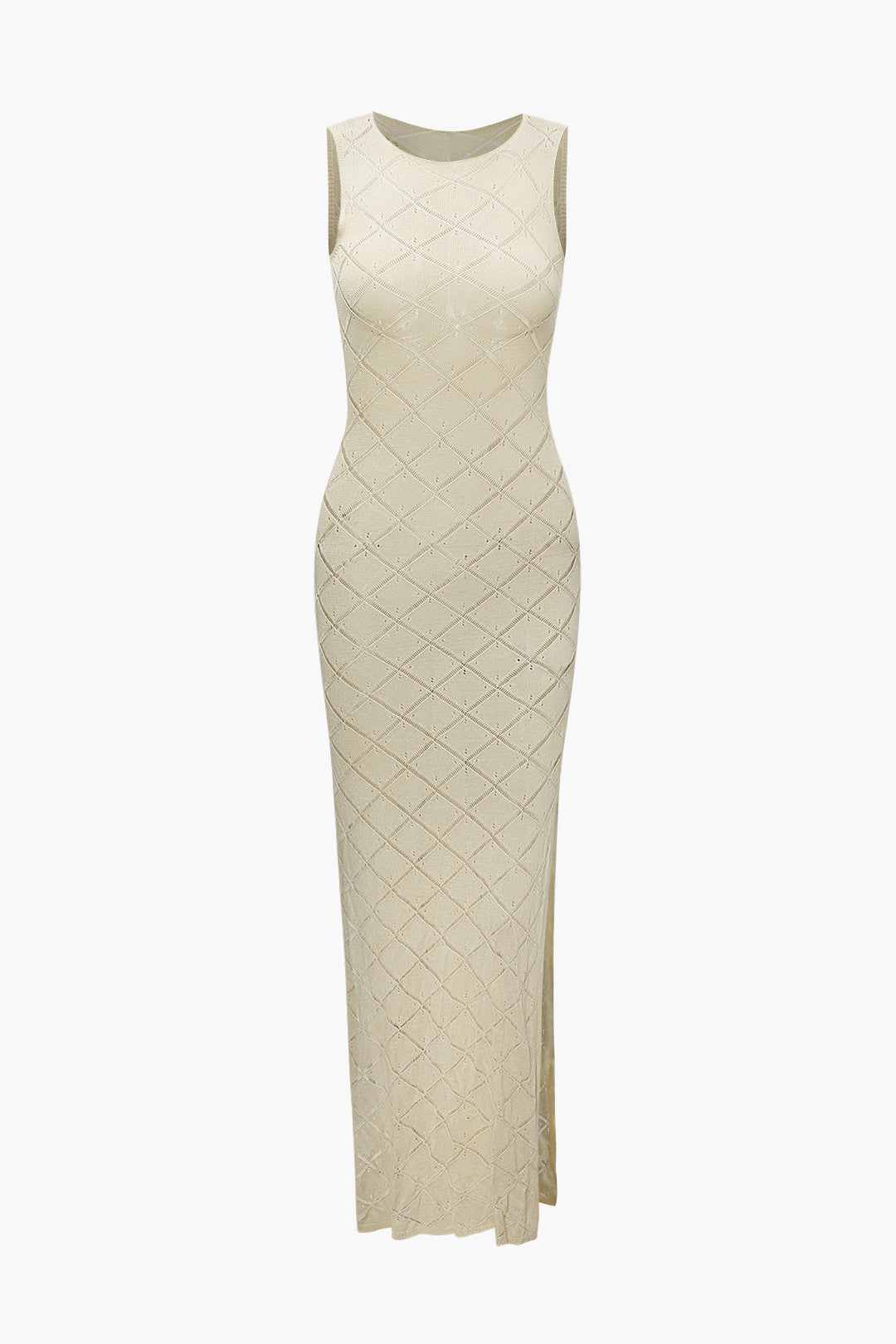 Waffle Pattern Round Neck Sleeveless Slit Dress