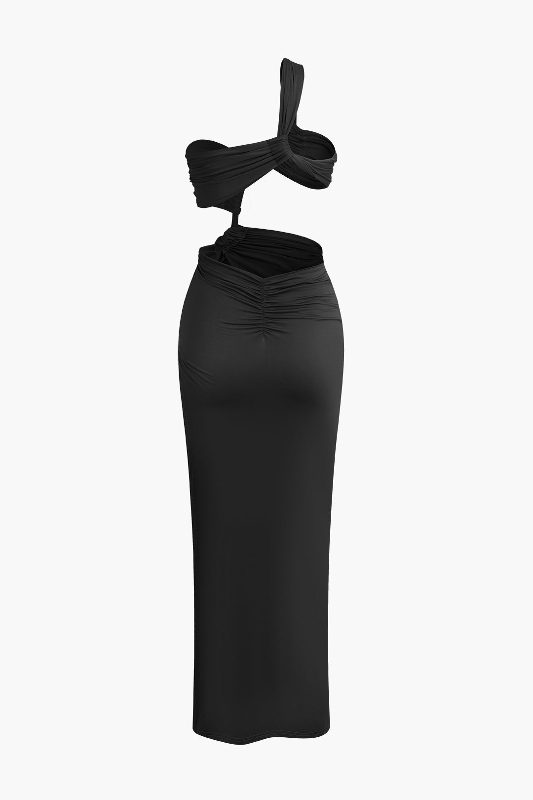 Asymmetrical Twist Ruched Slit One Shoulder Maxi Dress