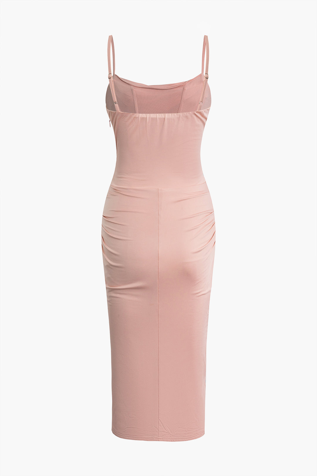 Solid Ruched Slip Midi Dress