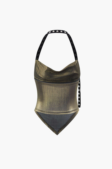 Metallic V-hem Halter Top