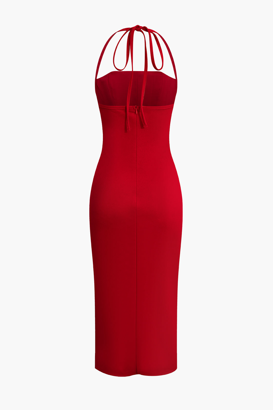 Solid Tie Halter Midi Dress