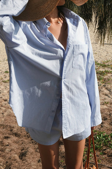 Solid Long Sleeve Shirt and Shorts Set