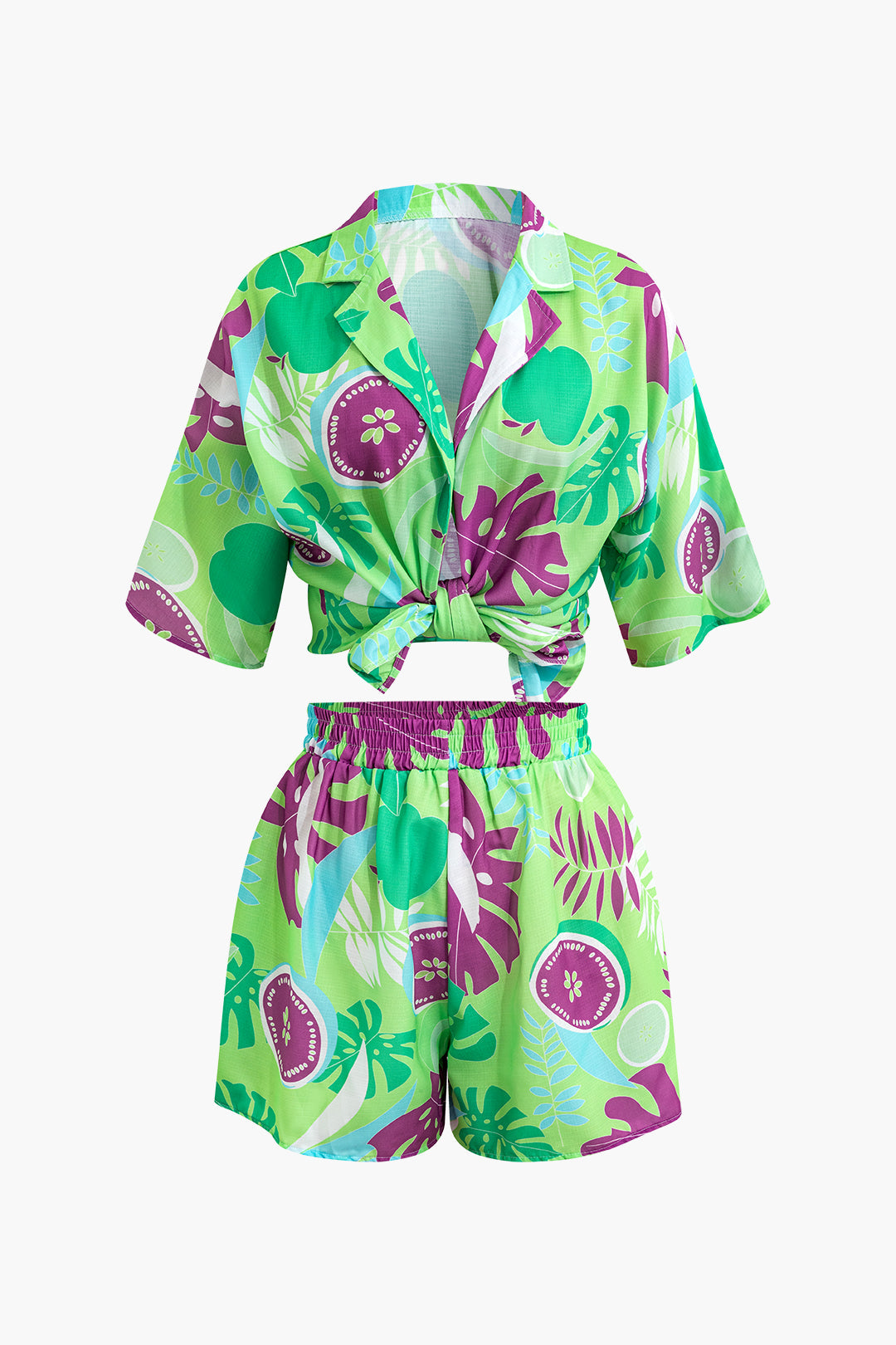 Tropical Print Shirt and Shorts Set