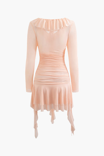 Ruffle Ruched V-neck Mini Dress