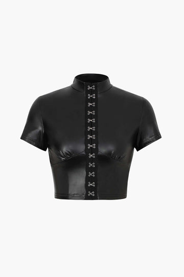 Hook And Eye Faux Leather T-Shirt