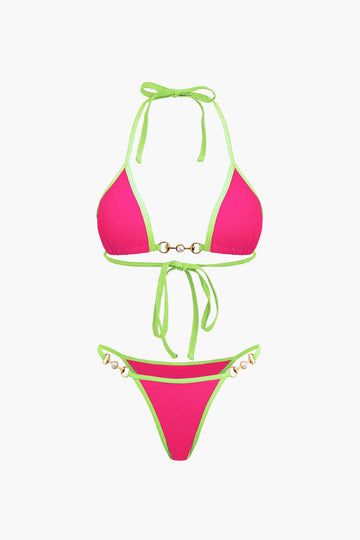 Pearl Detail Halter 2-piece Bikini Set