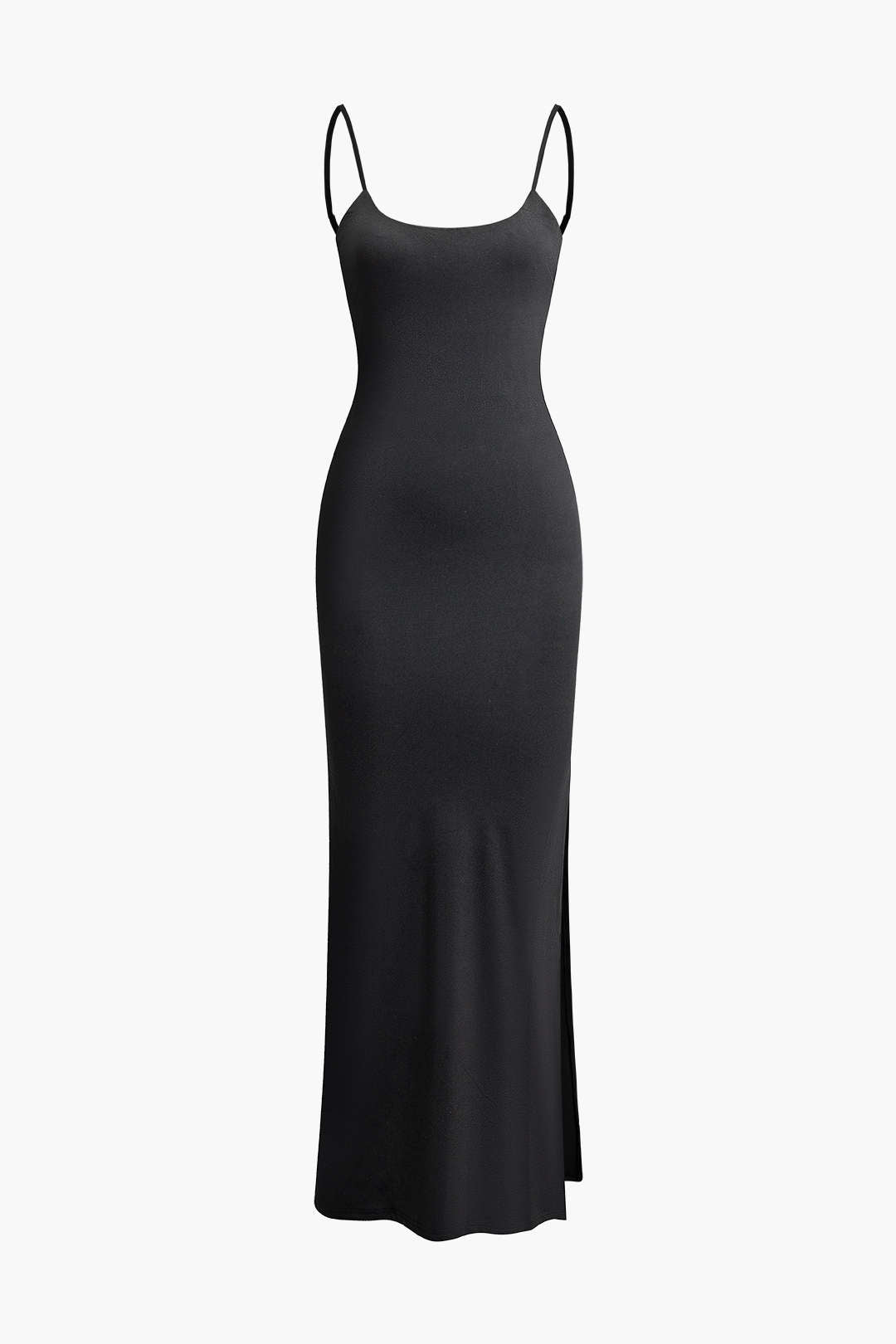 Solid Backless Slip Slit Maxi Dress