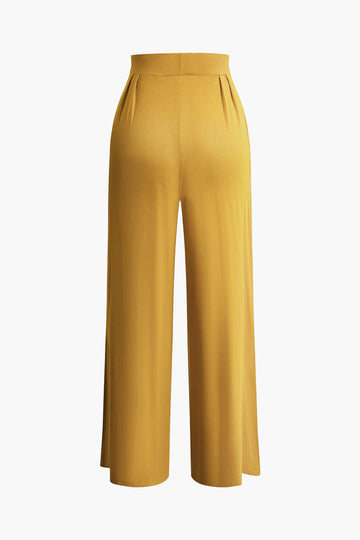 Tie Knot Front Ruched Tube Top And Pleated Wide Leg Pants