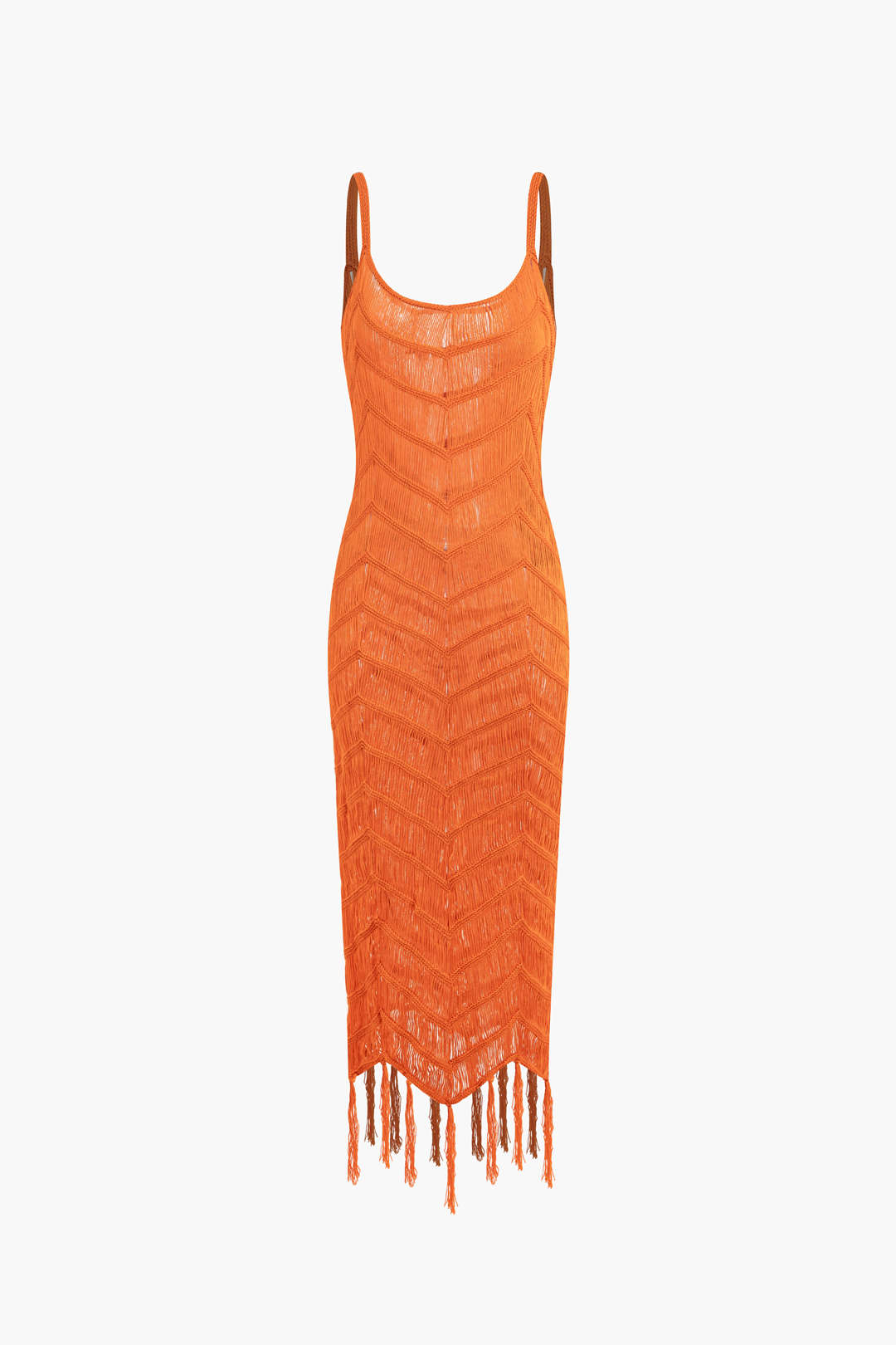 Fringe Hem Slip Knit Maxi Dress