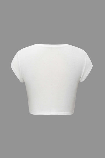 Hands Print Round Neck Crop T-shirt