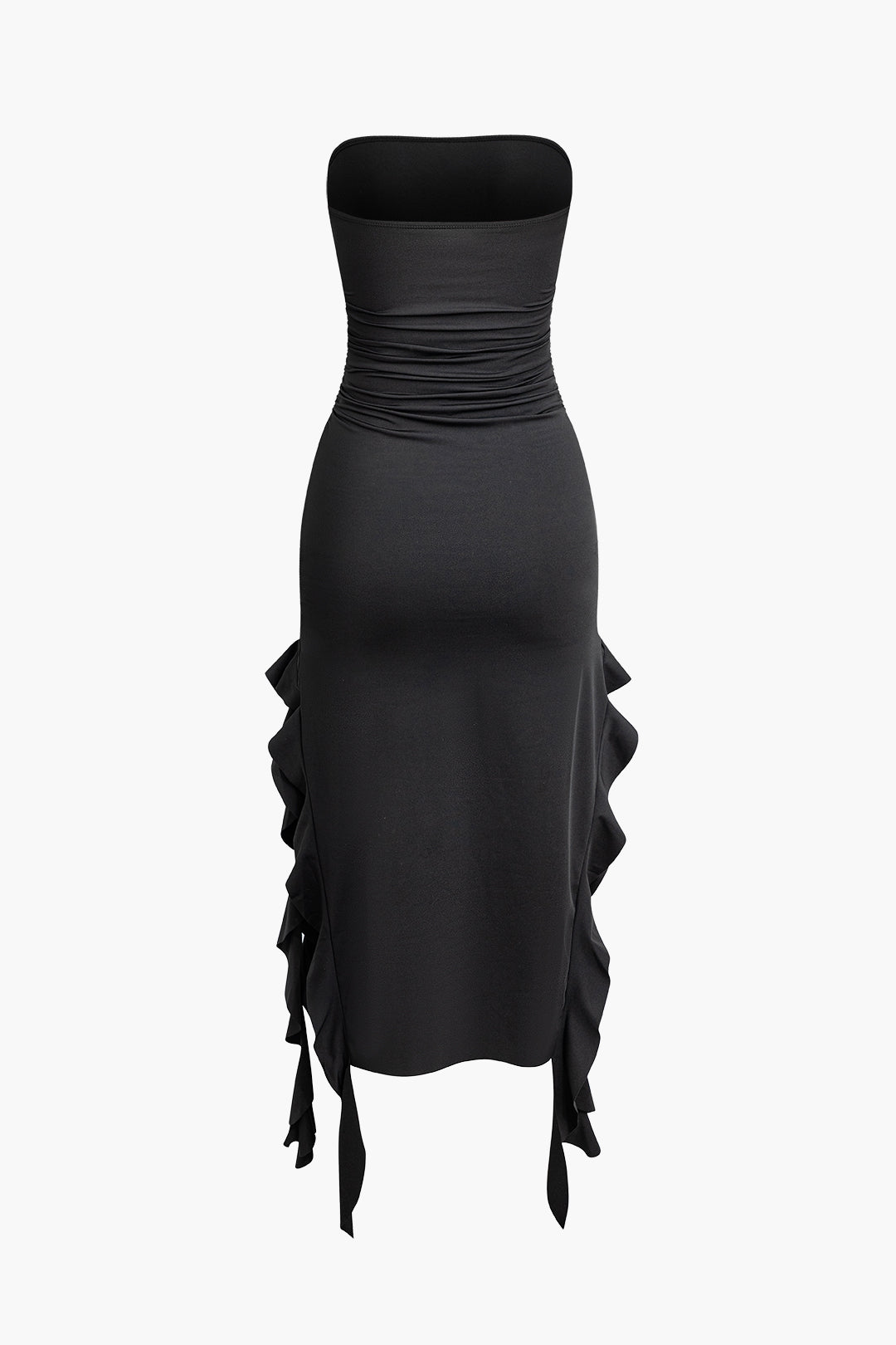 Solid Ruffle Hem Ruched Tube Maxi Dress