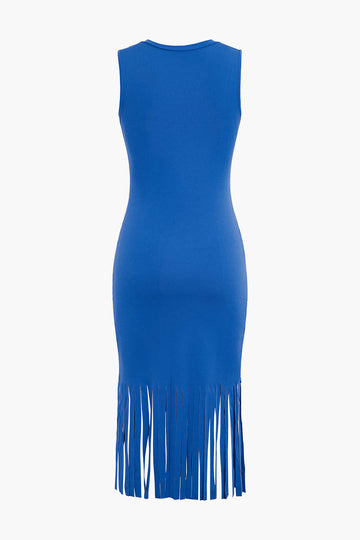 Fringe Hem Sleeveless Midi Dress