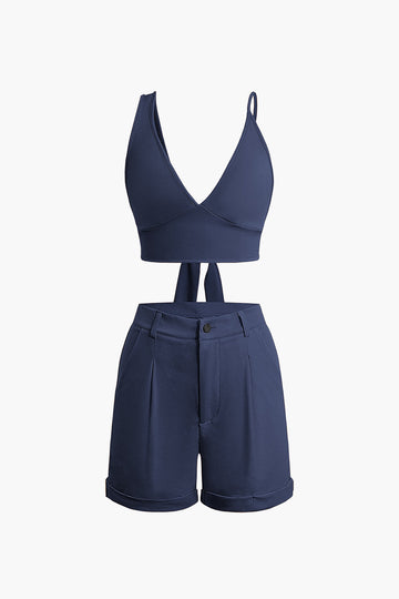 Solid Knot V-neck Cami Top And Shorts Set