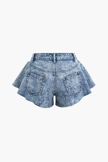 Frayed Hem Wide Leg Denim Shorts