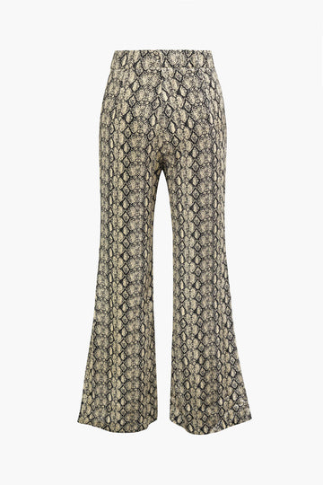 Snakeskin Print Flared Leg Pants