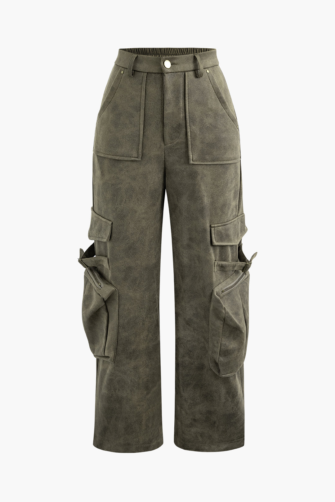 Faux Suede Multi Pocket Straight Leg Cargo Pants