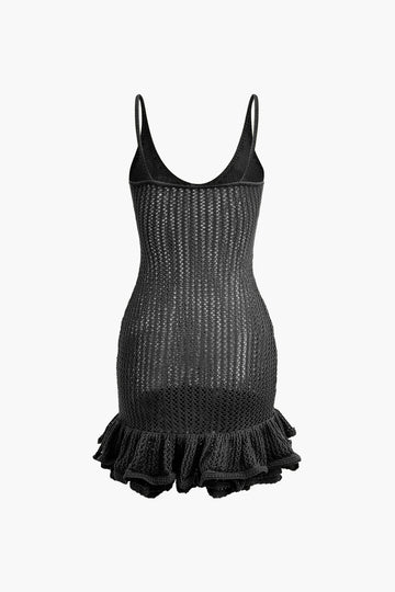 Open Knit Ruffle Hem Cami Mini Dress