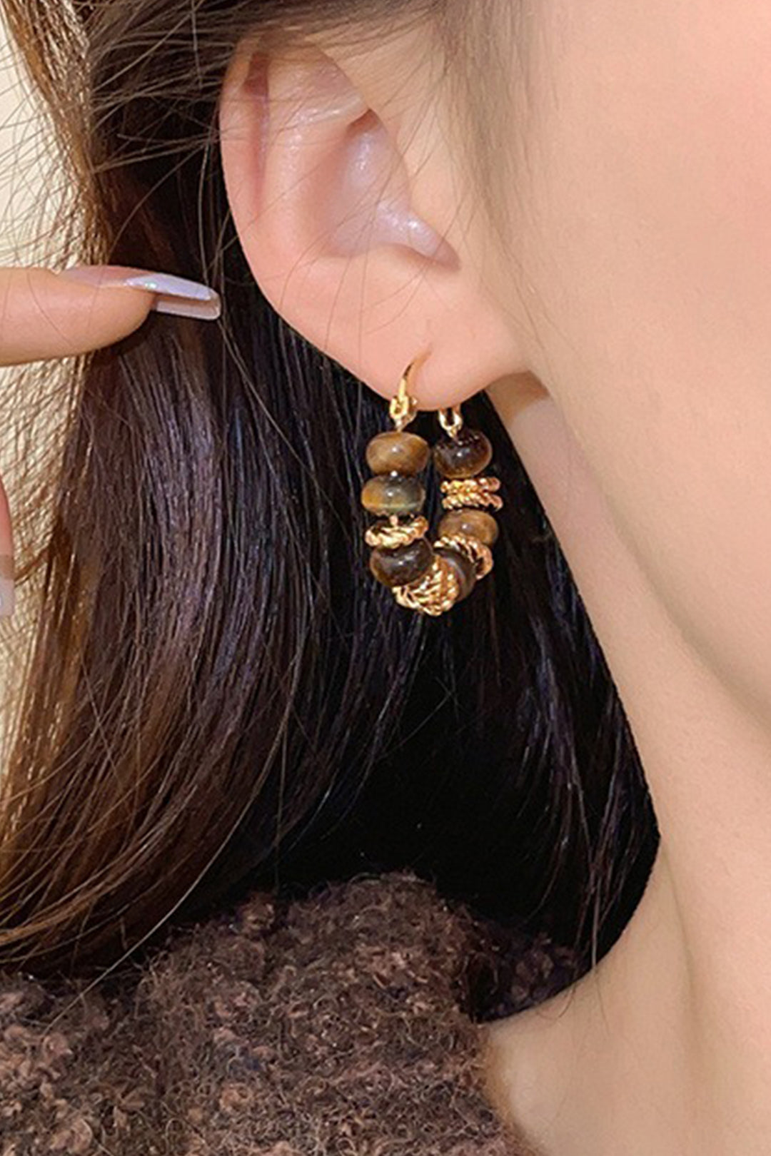 Tiger Cat Eye Design Hoop Earrings