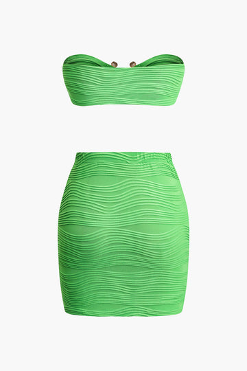 U-shape Ring Front Ruched Strapless Top And Mini Skirt Set