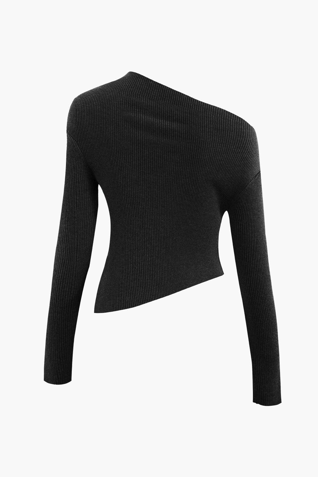 Asymmetrical Long Sleeve Rib Knit Top