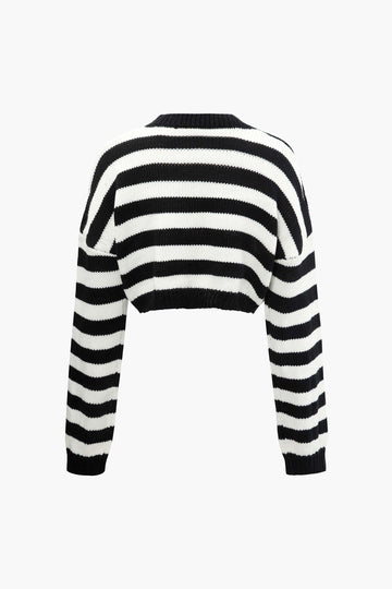 Stripe Knit Long Sleeve Crop Top