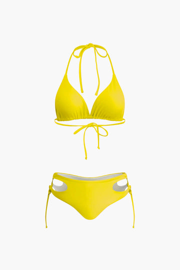 Print T-shirt And Tie Halter Bikini Set