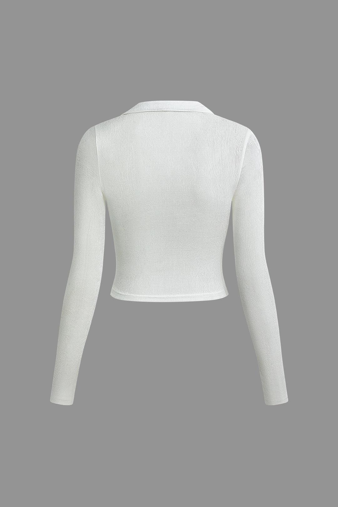 Collared Polo Neck Ruched Long-Sleeve Top