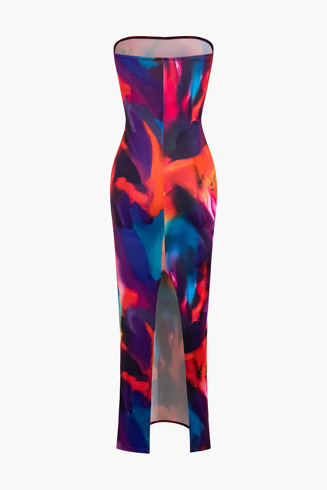 Tie Dye Strapless Slit Maxi Dress