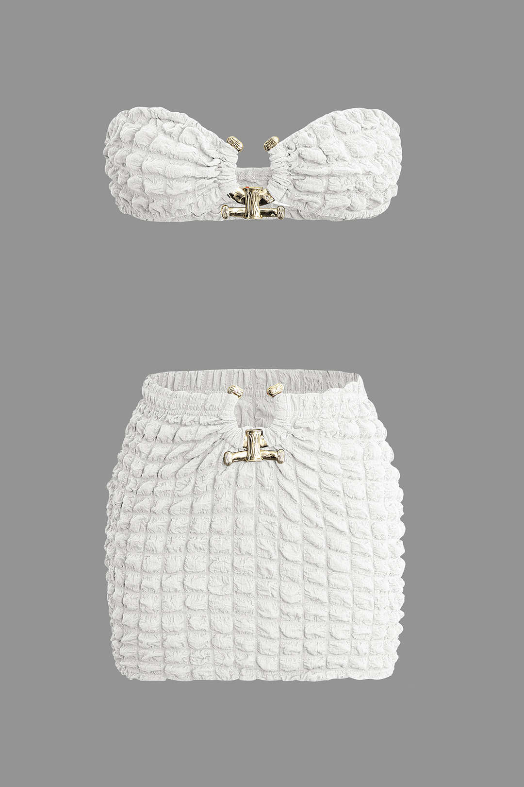 Popcorn Textured Tube Top And Mini Skirt Set