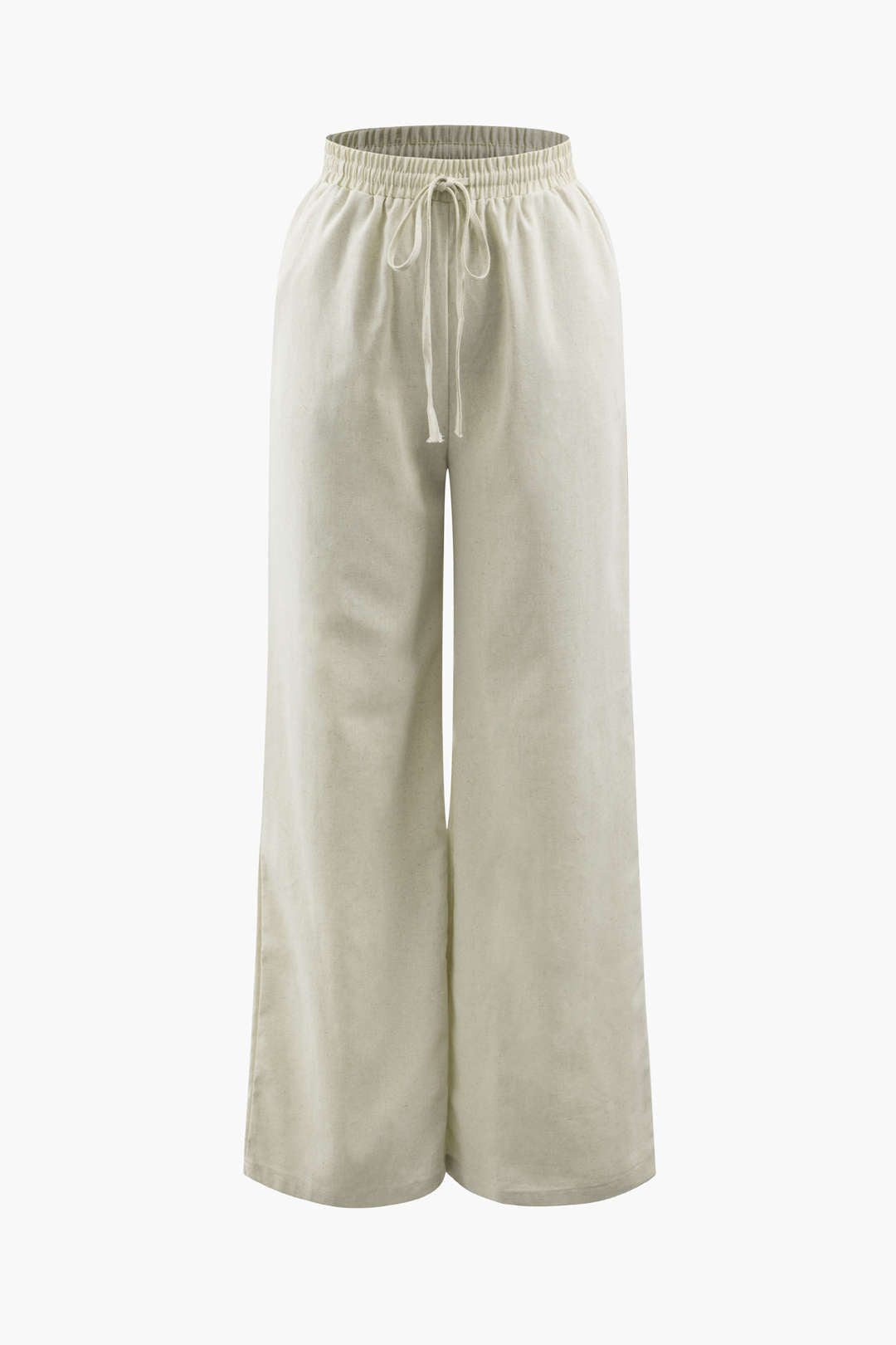 Linen Padded-Shoulder Tie Side Top And Drawstring Pants Set