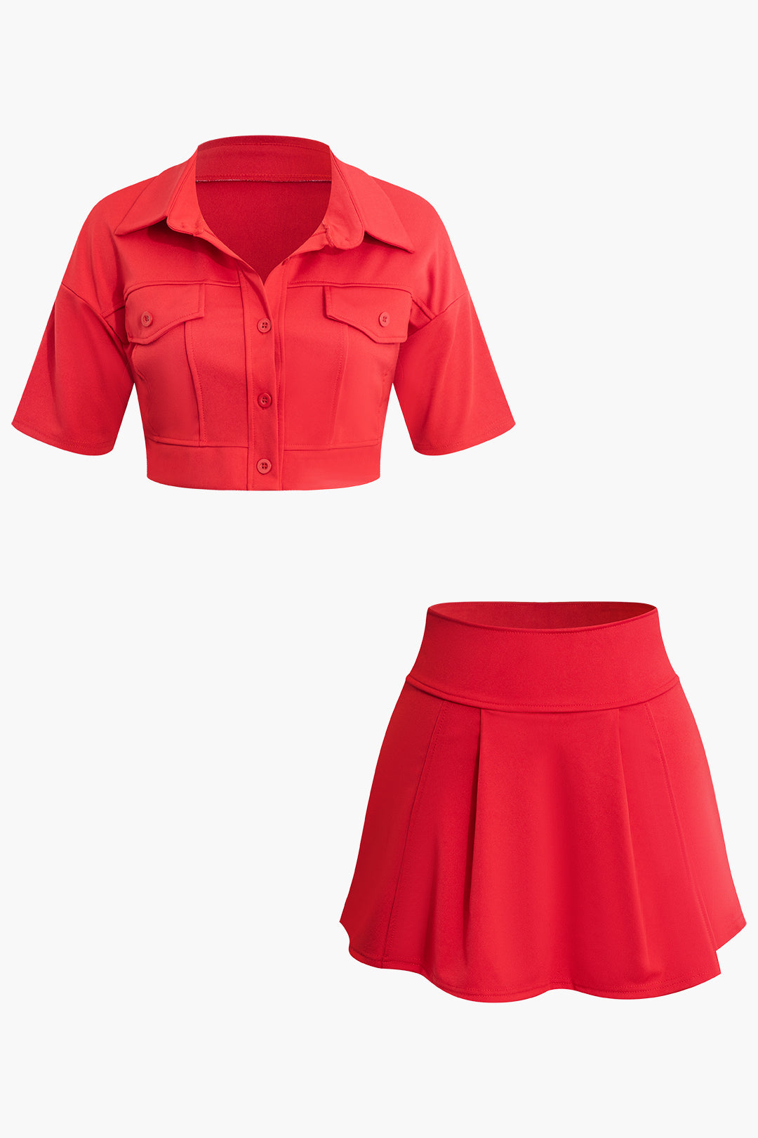 Short Sleeve Crop Shirt And Mini Skirt Set