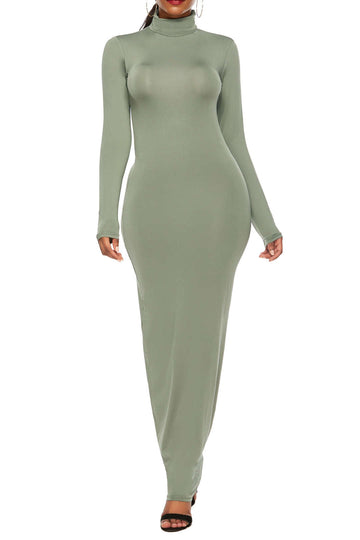 Solid Turtleneck Long Sleeve Maxi Dress