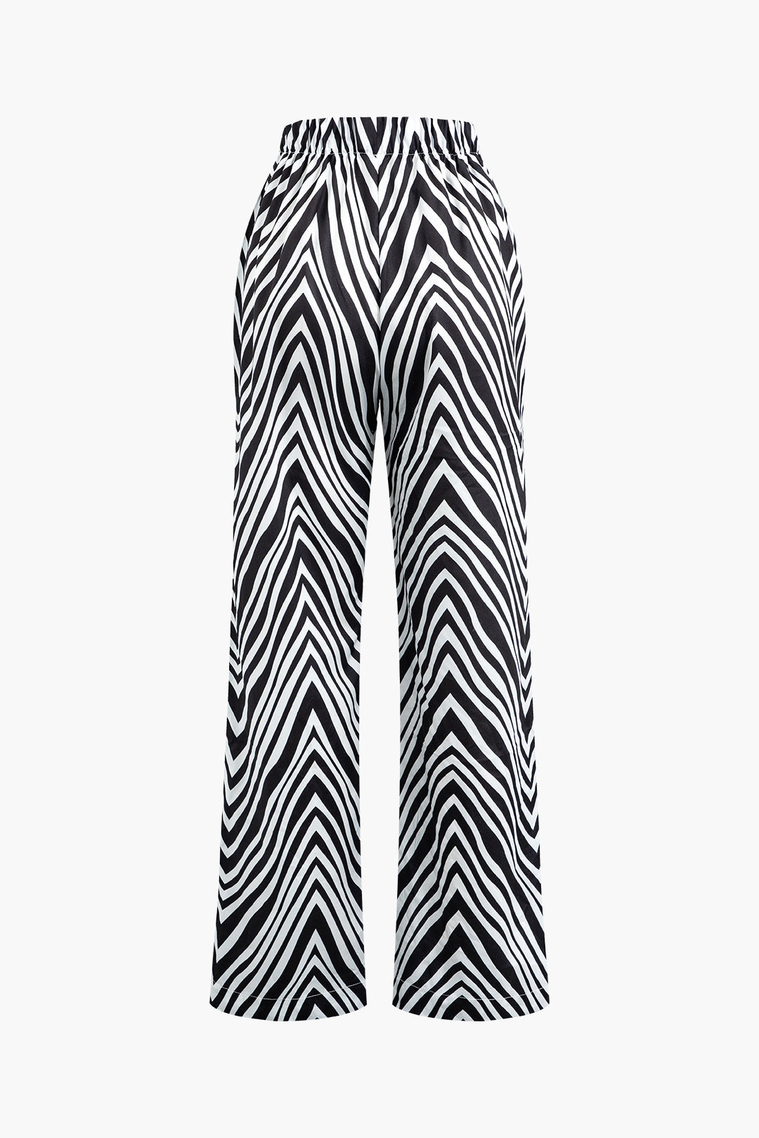 Zebra-stripe Print Notched Lapel Pocket Shirt And High Waist Pants Set