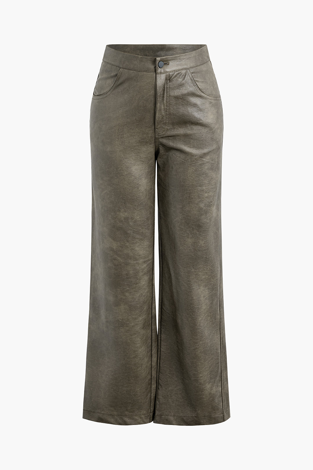 High Waist Faux Leather Pocket Straight Leg Pants