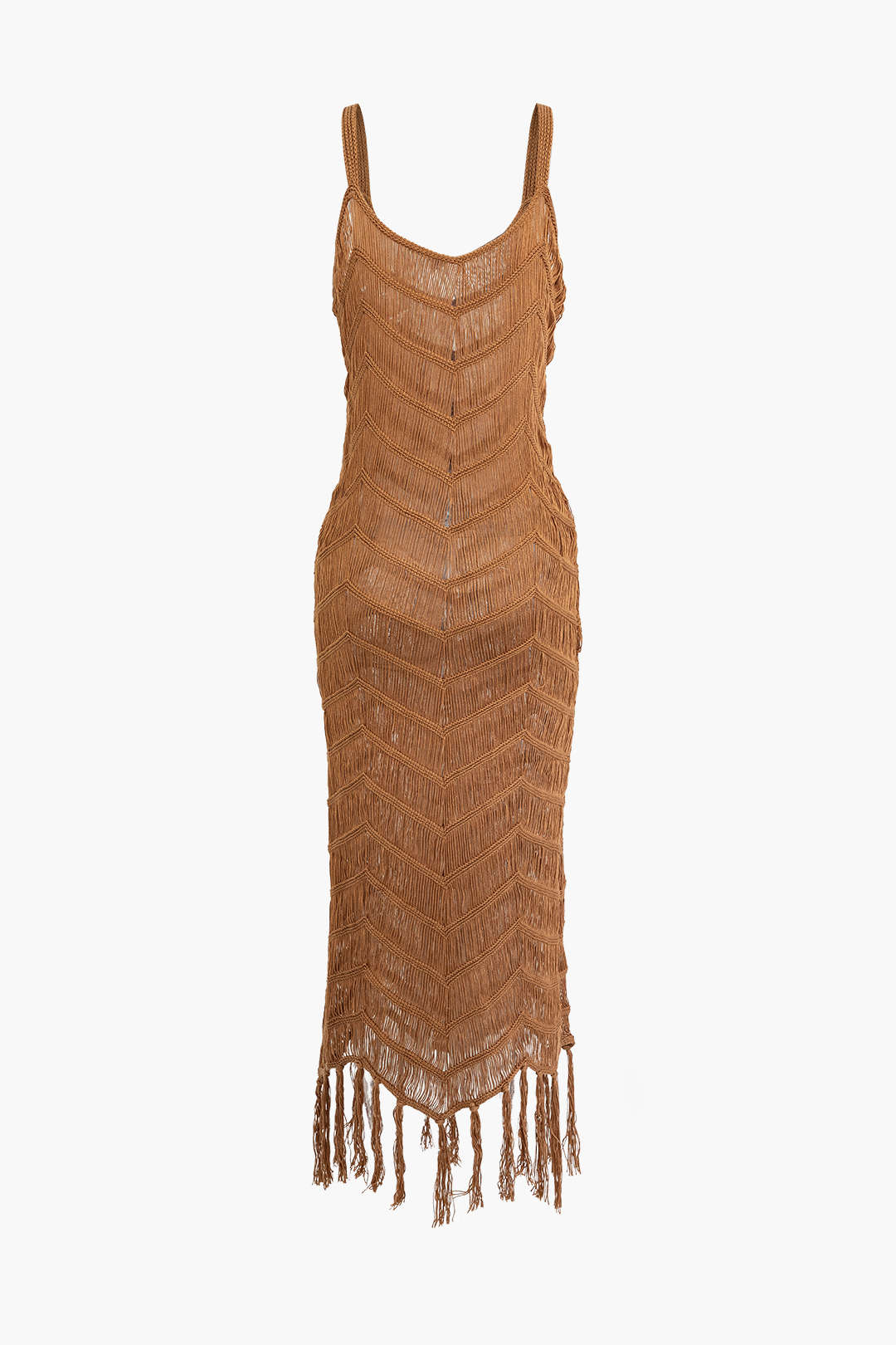 Fringe Hem Slip Knit Maxi Dress