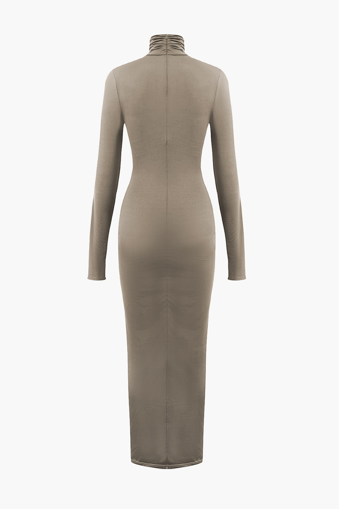 Wrap Ruched High Neck Long Sleeve Maxi Dress