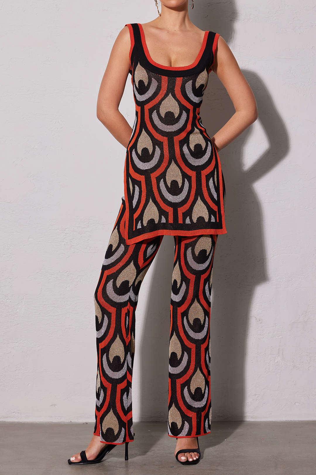 Geometric Pattern Straight Leg Pants