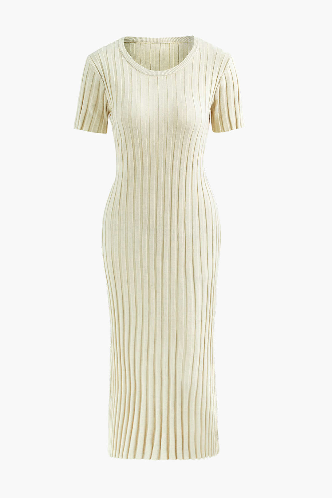 Round Neck Tie Waist Rib Knit Maxi Dress