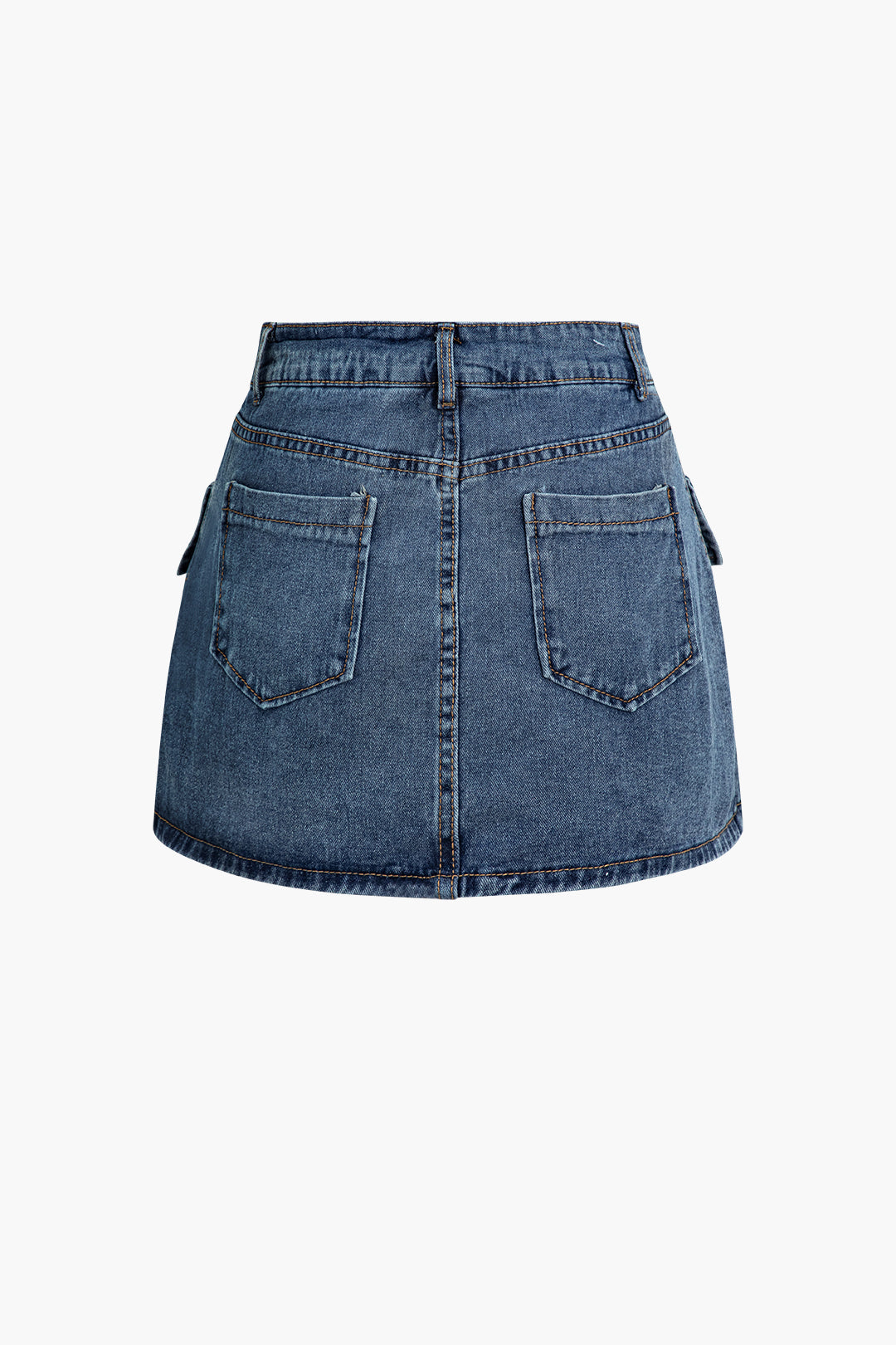 Belt Detail Flap Pocket Denim Mini Skirt