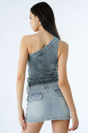 One Shoulder Denim Tank Top