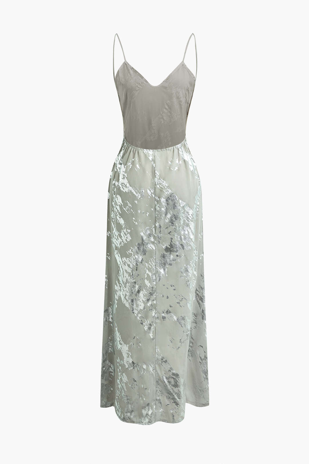 Metallic Print V-neck Backless Slip Maxi Dress