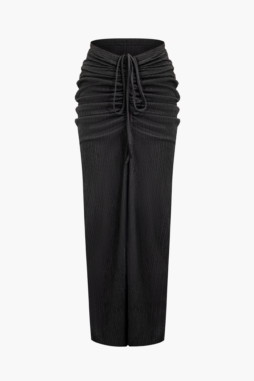 Solid Crop T-shirt And Ruched Drawstring Split Maxi Skirt Set