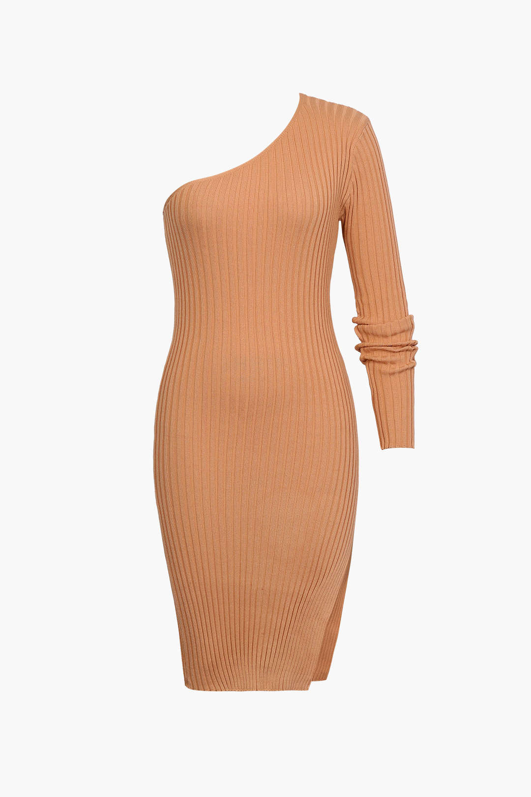 One-Shoulder Rib-Knitted Split Dress