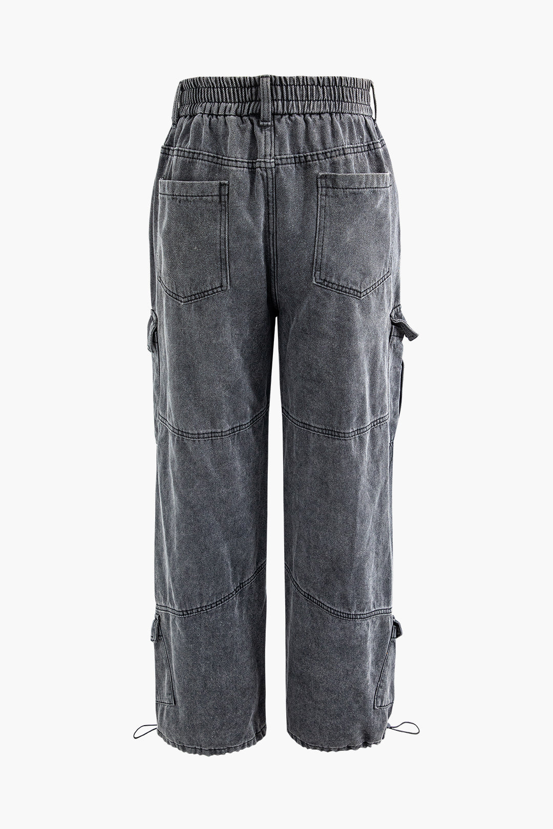 Multi Pocket Drawstring Straight Leg Cargo Jeans