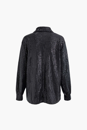 Sequin Button Up Long Sleeve Shirt