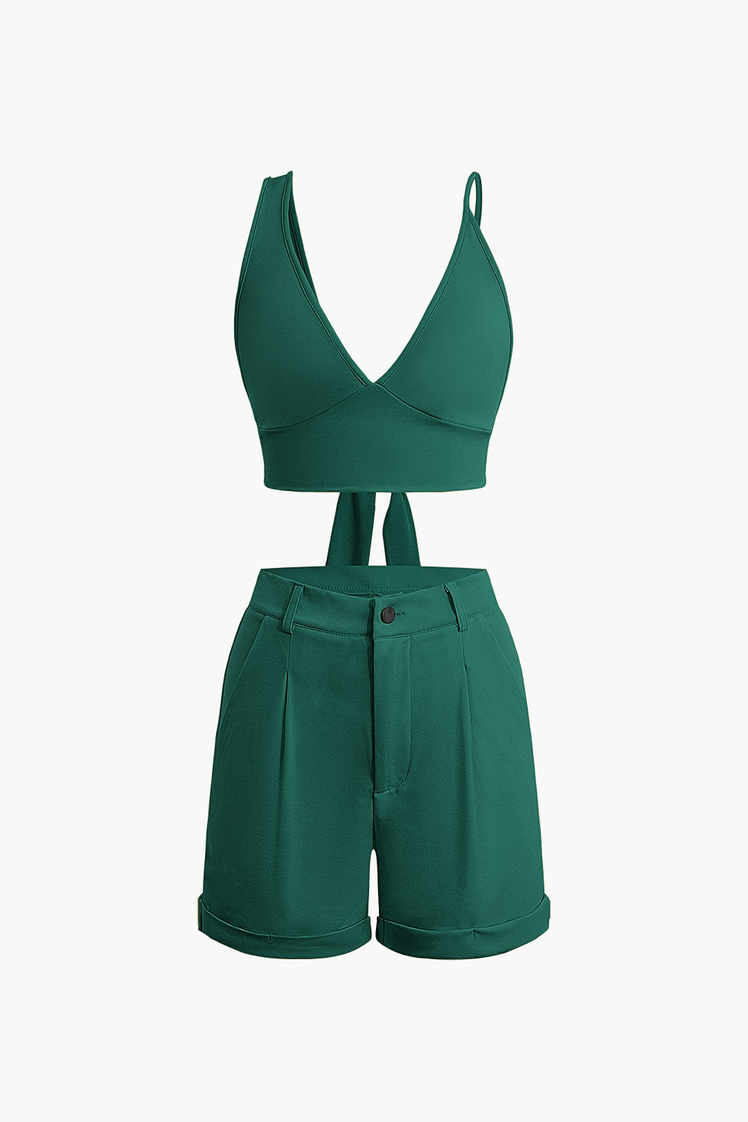 Solid Knot V-neck Cami Top And Shorts Set