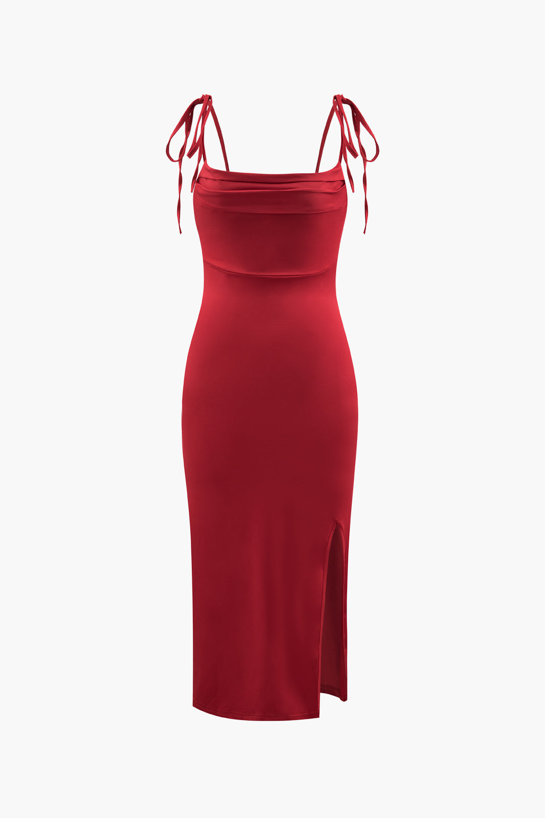 Ruched Tie Strap Slit Midi Dress