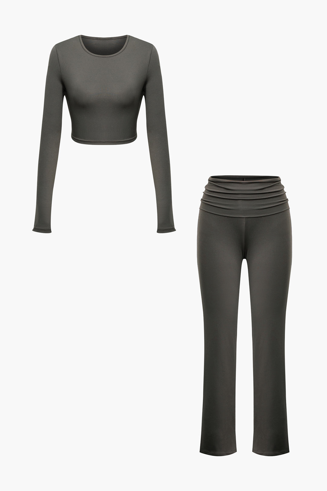 Round Neck Long Sleeve And Ruched Pants Set