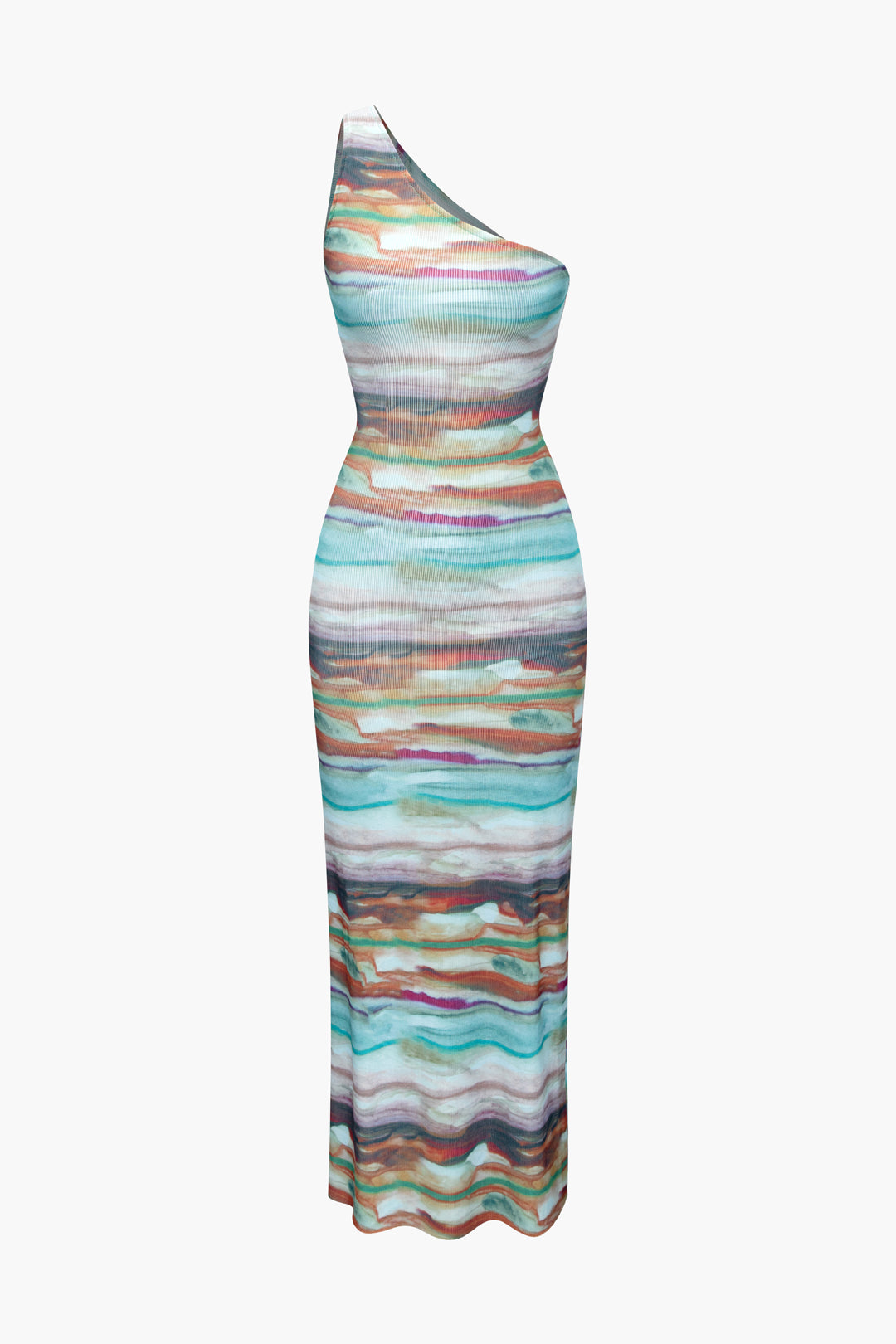 Abstract Print One Shoulder Maxi Dress