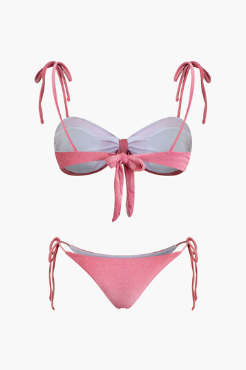 Glitter Knot Ruched Side Tie Bikini Set